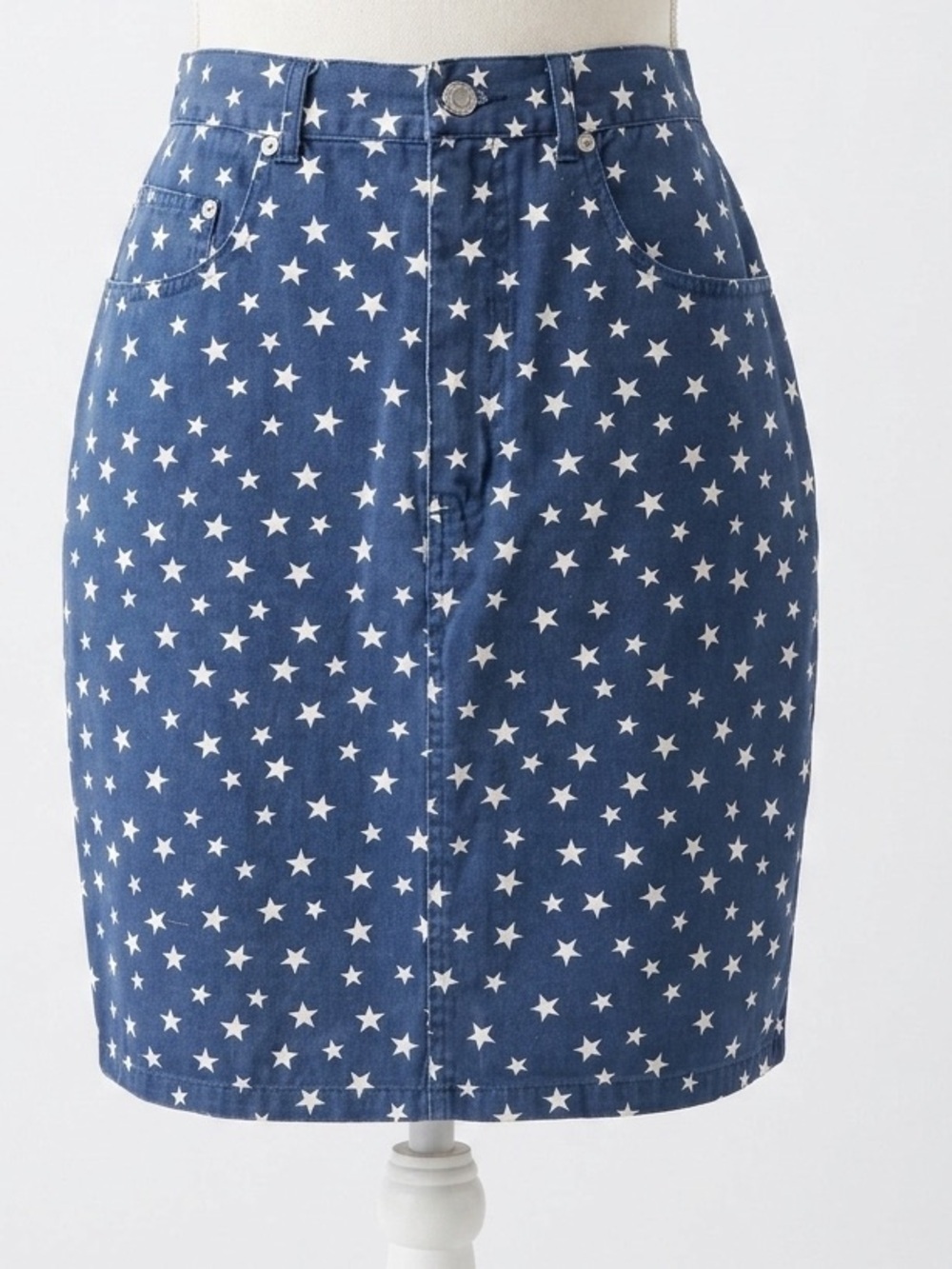 Vintage Star Print Denim Mini Skirt Cambridge Country Store 100% Cotton Size 10